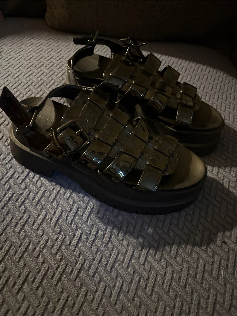 Women’s Faux Patent Leather Black Fisherman Sandals